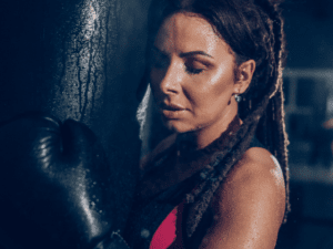sweaty woman boxing