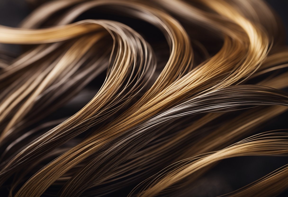 Hair strands lay flat on a smooth surface, while others curl and twist upwards. Different textures and types are shown in a variety of patterns